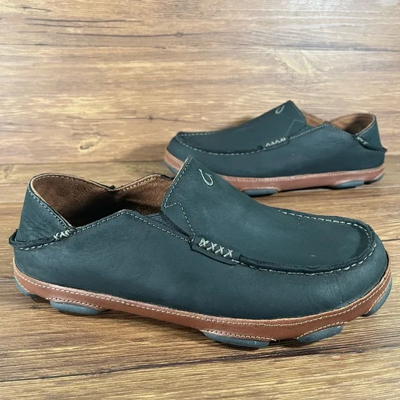 OluKai | Shoes | Olukai Moloa Black Leather Loafers Slipon  display picture 1